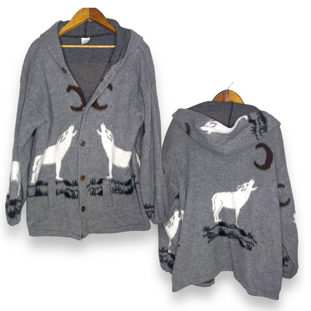Vintage Inca Imports Wolf Moon Sweater Coat Unisex XL